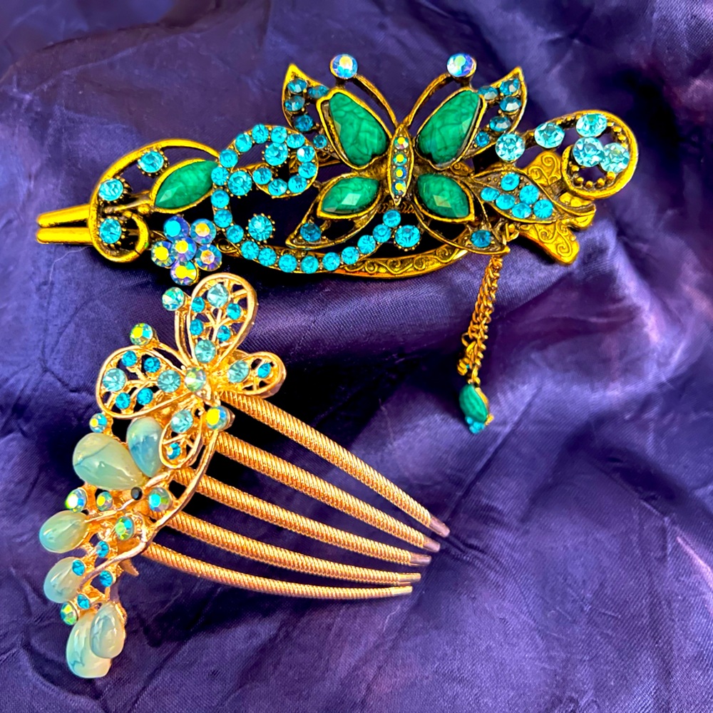 Decorative hair comb and clip set